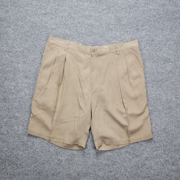 Tommy Bahama‎ Relax Shorts Mens 40 Brown Pleated Vintage 100% Silk Beach Casual - Picture 1 of 9
